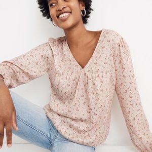 Madewell Satin Puff-Sleeve V-Neck Top M